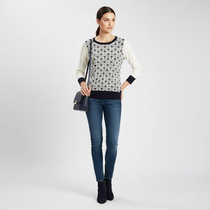 Merona Cream/Navy Diamond Print Crew Neck Pullover Sweater M NWT